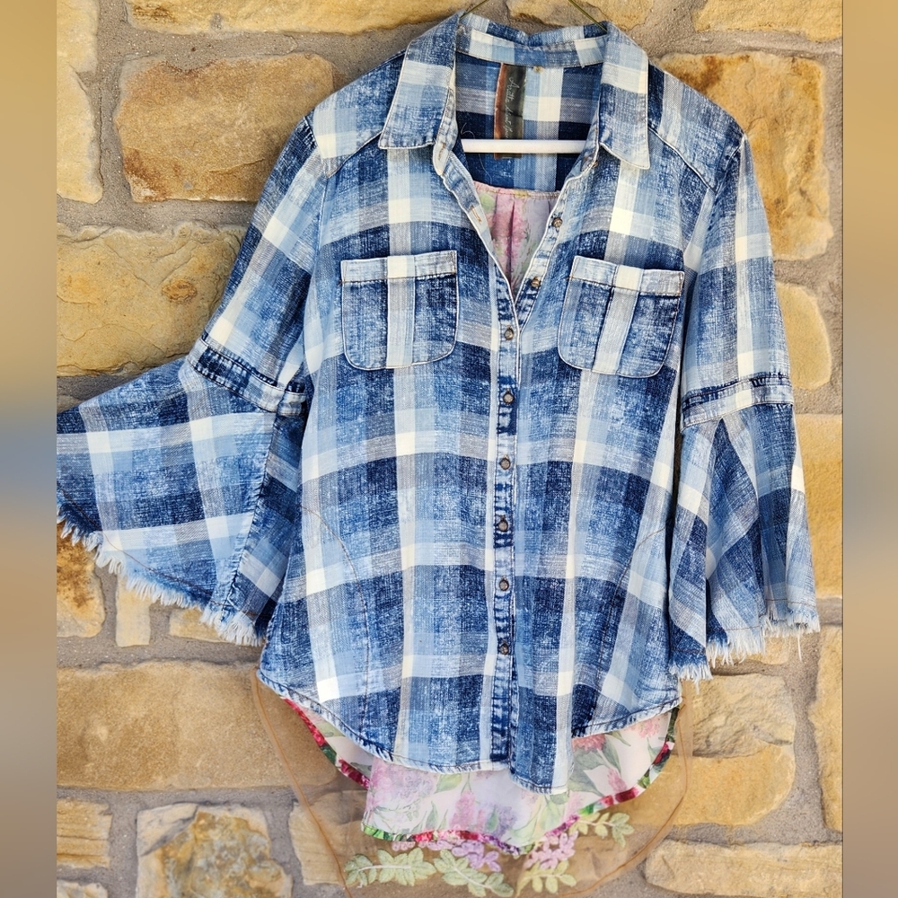 Blue Plaid Denim and floral Shirt